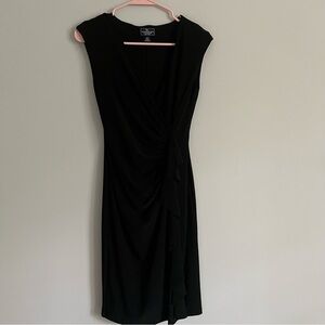American Living Black Ruche V Neck Fitted Dress